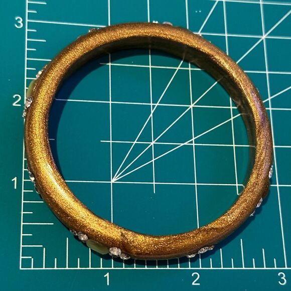 Vtg pair gold metallic crystal moonstone bangle bracelets - Picture 9 of 10